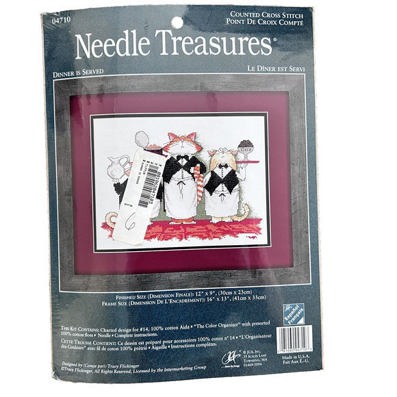 Cross‎ Stitch kit, Needle Treasures Counted Dinner Is Served Cats Waiters NEW - Picture 1 of 2